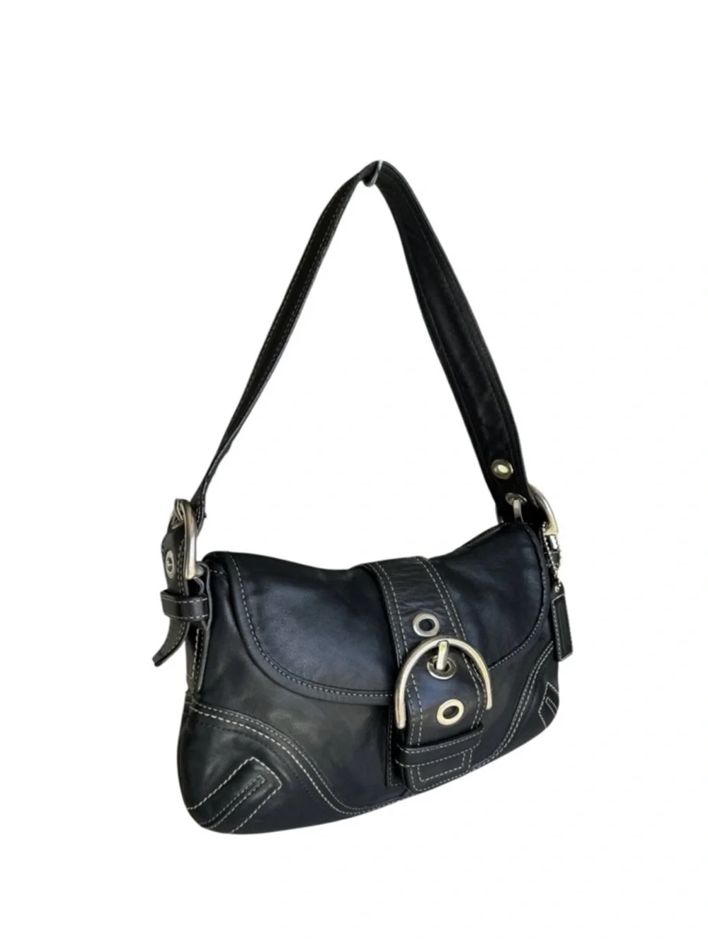 Coach Soho Leather Flap Shoulder Bag Black Y2K 8A05 vintage excellent